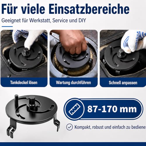 Lomhyve Universal Adjustable Fuel Tank Cap Wrench | 3-Jaw Tool 87-170mm for Disassembling Fuel Pump and Fuel Gauge - Auto Mechanical Tools