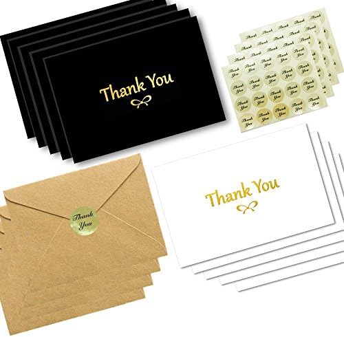 100 Thank You Cards Box Set - 4 x 6 Inches Cards with Gold Foil Embossed Letters | 50 in Black and 50 in White | Greeting Cards with Envelopes and Gold Stickers for All Occasions (Black & White)'