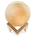 Beta Becca Rechargeable Dimmable Moon Lamp - 3D LED lunar nightlight with wooden stand - 2 shades w/dimmable touch control and USB charger - Kid’s gift, room decor night light