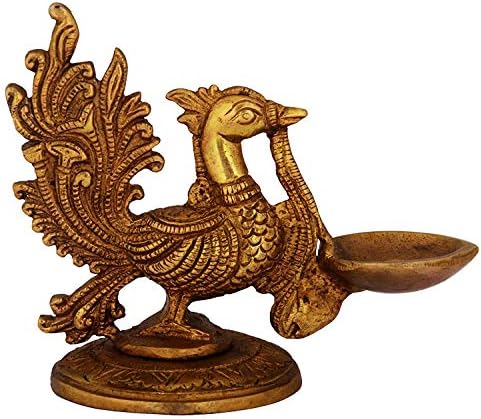 CraftHut Brass Peacock Diya (14 cm x 7 cm x 11 cm, Bronze)