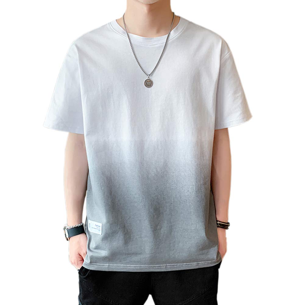 Anzn Men's T-Shirt, Short Sleeve, Summer Clothes, Cotton, Big T-Shirt, Gradient, Cut and Sewn, Casual, Loose, Stylish, Round Collar, Comfortable, Lightweight, Soft, Large Size, Spring, Summer, Autumn
