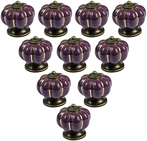 Drawer knobs, KINIFE 10pcs Ceramic Pumpkin Cabinet Knobs Drawer Knobs Door Handles (Purple)