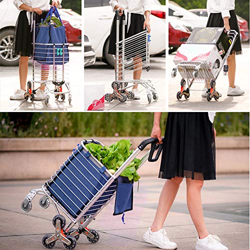 Upgraded Folding Shopping Cart Portable Grocery Stair Climbing Cart with Tri-Wheels, Swivel Handle, Wheel Bearings & Removable Basket, Perfect for Mom Christmas Gift