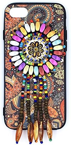 iPhone 7 / iPhone 8 Case for Women, PHIYOO Ultra Slim Fit Shell Full Protective Ethnic Chic Handmade Beaded Case for iPhone 7 / iPhone 8 4.7 Inch (Orange)
