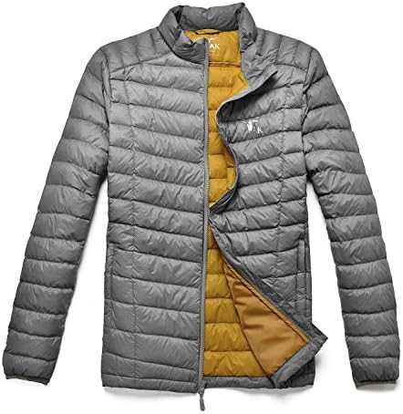 TAK Men's Winter Ultra Light Packable Puffer Down Jacket Coat (XL, Gray)