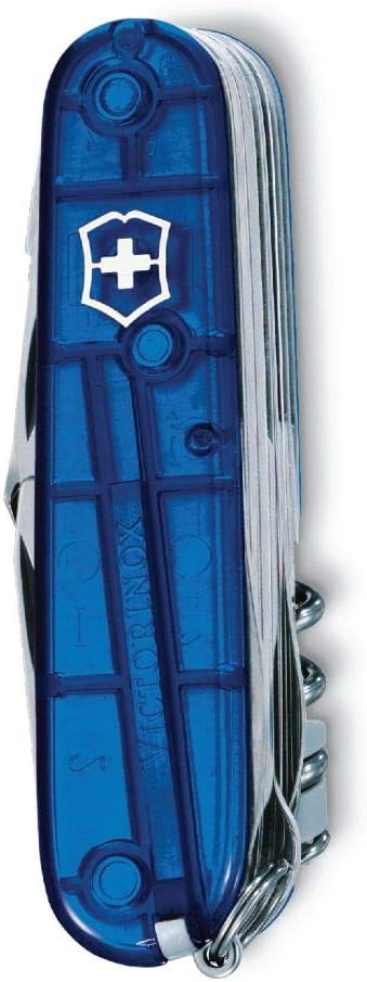 Victorinox Swiss Champ Swiss Army Knife, Medium, Multi Tool, 33 Functions, Blade, Scissors, Blue Transparent