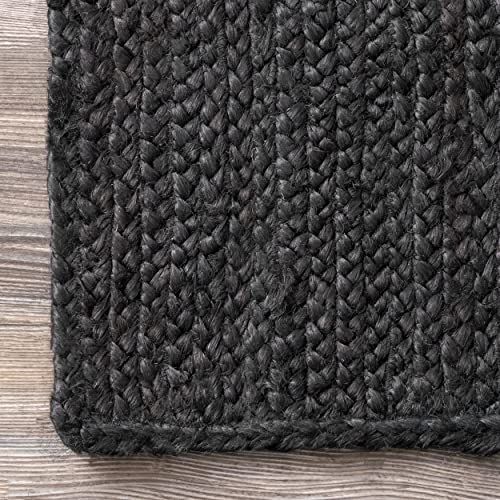 nuLOOM Rigo Hand Woven Farmhouse Jute Area Rug, 6' Square, Black