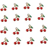 Uniquer 100Pcs Alloy Red Cherry Enamel Pendants Cherry Fruit Dangle Charms for Jewelry Making Bracelets Necklace Earrings DIY Crafts