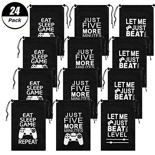 AhlsenL 24 Pack Video Game Party Supplies Gaming Party Bags Drawstring Bags Gaming Party Decorations for Kids Video Game Themed Birthday Party (3 Patterns)