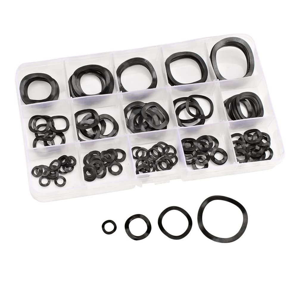 CONPHERON Wave Washer Set, 200pcs Carbon Steel Crinkle Washers Wave Spring Washers Assortment Kit M3-M24 14 Sizes