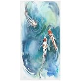 QUGRL Japanese Fish Koi Kitchen Hand Towels Asian Watercolor Dish Cloth Fingertip Towel for Bathroom Decor 16x30 in Soft Quality Premium Guest Washcloths for Hotel Spa Gym Sport