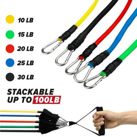 Resistance Bands Set for Workout Bands, Full Kit of Exercise Bands, 11 Piece Includes Door Anchor, Handles, Carrying Bag, and Ankle Straps.