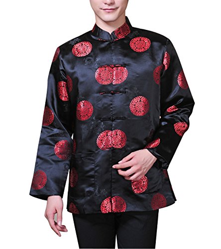 ACVIP Men's Lucky Coin and Dragon Brocade Long Sleeve Chinese Kung Fu Tang Jacket Shirt
