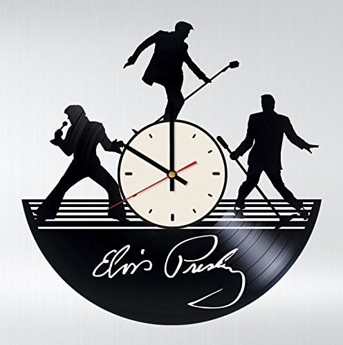 Elvis Presley ornament vinyl wall clock - handmade artwork unique home bedroom living kids room nursery wall decor great gifts idea for birthday, wedding, anniversary - customize your (White/Black)