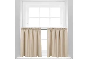 Valea Home Waffle Weave Textured Bathroom Window Curtains Water Repellent Short Curtains Window Covering Half Window Curtains Kitchen Tiers 24 inch Length, Taupe, Set of 2