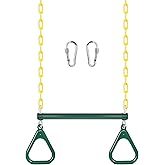 LadyRosian Gym Rings Trapeze Swing Bar 16", Heavy Duty 47" Chain Swing Set Accessories with Locking Carabiners, Monkey Bars for Backyard, Playground, Playroom