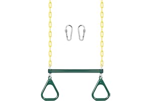 LadyRosian Gym Rings Trapeze Swing Bar 16", Heavy Duty 47" Chain Swing Set Accessories with Locking Carabiners, Monkey Bars for Backyard, Playground, Playroom
