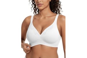 Showyoo Jelly Bras for Women No Underwire Seamless Bralettes V Neck Full Coverage T-Shirt Bra with Lace Detail