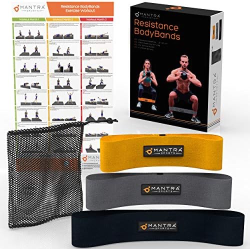 Resistance Booty Loop Bands - Butt Lifter Exercise Band in Elastic, Non Slip Fabric - Perfect for Stretching, Fitness, Weight Loss & Physical Therapy - Set of 3 with Carry Bag & Workout Guide Poster