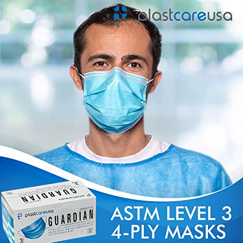 Box of 50 4Ply ASTM Level 3 Face Masks, Disposable (Blue) by PlastCare