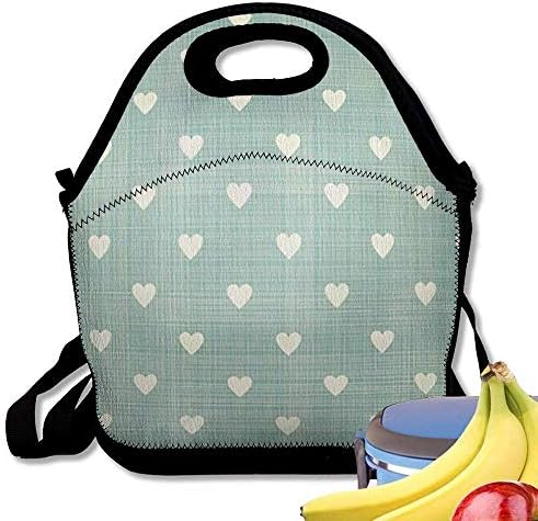 Zofmkgdji Neoprene Lunch Bag Tote Reusable Insulated Waterproof School Picnic Printed Brown Cute Color Polka Dots Blue Vintage
