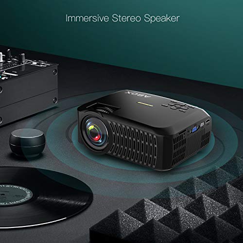 Projector,2019 Newest ABOX A2 Native 720P Portable Home Theater LCD HD Video Projector with 3600 Lumen,180" Large Screen and Dual HiFi Speakers,Support 1080p HDMI/VGA/AV Multiple Ports