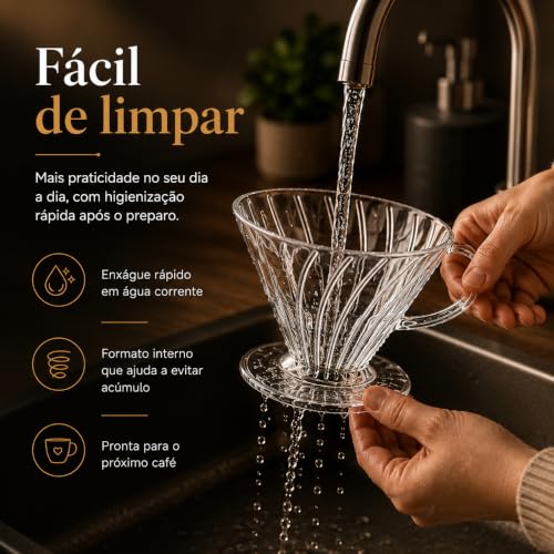 Coador para Filtro V60 02, Suporte para Filtro de Cafe V60 02 Transparente, com 40 Unidades Filtro de Papel 02, 2-4 Xícaras