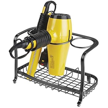 mDesign Metal Hair Care & Styling Tool Organizer Holder - 3 Sections - Bathroom Vanity Countertop Storage for Hair Dryer, Flat Irons, Curling Wands, Hair Straighteners - Matte Black