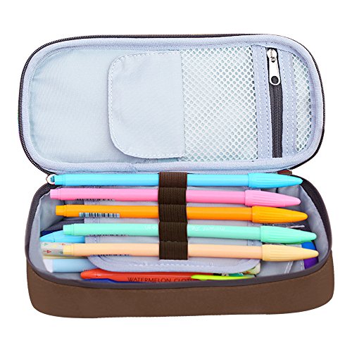 Pencil Case, Homecube Big Capacity Pen Bag Makeup Pouch Durable Students Stationery With Double Zipper, Coffee