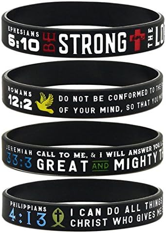 Power of Faith Bible Verse Wristbands - Set of 4 Silicone Bracelets with Christian Symbols and Scriptures
