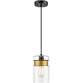 GLOBE Electric 61250 Dionne 1-Light Pendant, Matte Black, Brass Accents, Clear Glass Shade, Bulb Not Included