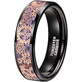 TUTISS 6mm 8mm Tungsten Rings for Men Women Purple Carbon Fiber Steampunk Gear Inlay Engagement Wedding Bands Beveled Edges Polished Shiny Comfort Fit