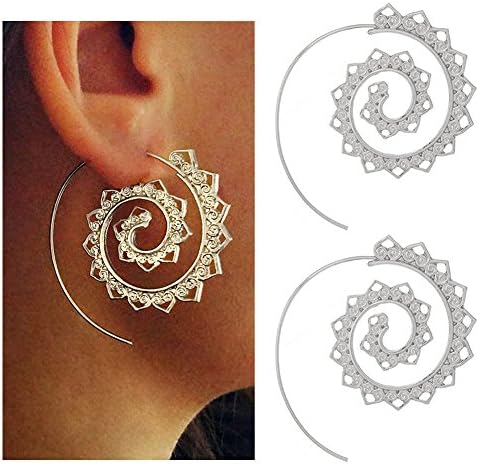 Wowanoo Vintage Spiral Hoop Earrings Vintage Circles Round Love Earrings for Women
