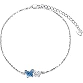 925 Sterling Silver Anklet Foot Bracelet with Crystal from Austria, Anklet Jewelry Gifts for Women 11 Inch Adjustable