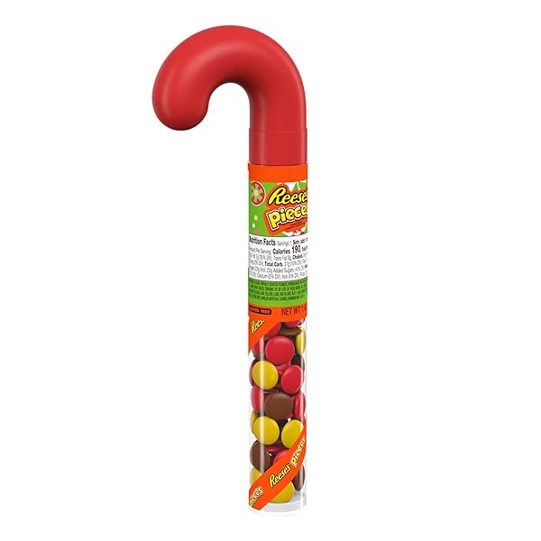 REESE’S PIECES PEANUT BUTTER IN A CRUNCHY SHELL, CHRISTMAS CANDY PLASTIC CANE, 1.4 OZ