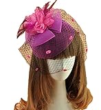 Women's Fascinator Clip Veil Cocktail Tea Party Church Hat Bridal Headpiece Rose Red