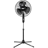 Comfort Zone Electric Oscillating Pedestal Fan, Stand Fan, 16 inch, 3 Speed, 90 Degree Oscillating Head, Adjustable Height and Tilt, Airflow 7.48 ft/sec, Ideal for Home, Bedroom &amp; Office, CZST161BTEBK