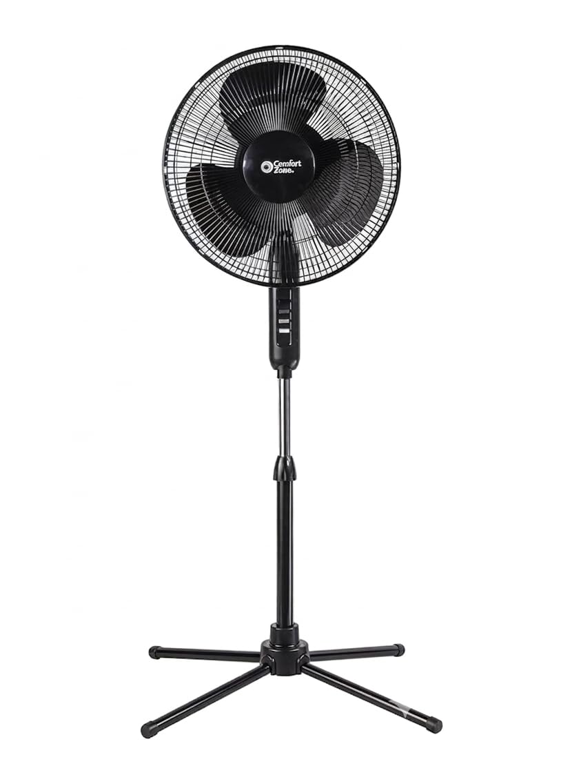 Photo 1 of ****STOCK PHOTO REFERENCE ONLY***Comfort Zone 16-Inch Oscillating Pedestal Fan – 3-Speed High-Velocity Cooling, Adjustable Height & Tilt, Quad-Pod Folding Base, Black – ETL Listed