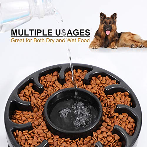 Plastic Slow Feeder Bowl Slow Down Eating Bowl Hold Dry or Wet Food for Large Dogs Anti-gulp Reduce Slip Petal-shaped Bowl Dog Bowl Slow Eating Stop Bloat for Fast Eater 2 Pack Fun Feeder,Black+Blue