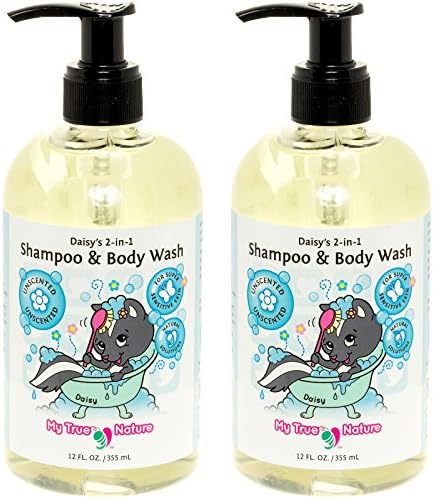 Natural Baby Shampoo Body Wash - Daisy's 2-in-1 Shampoo/Body Wash for Sensitive Skin - Unscented, 12 oz, 2 Pack