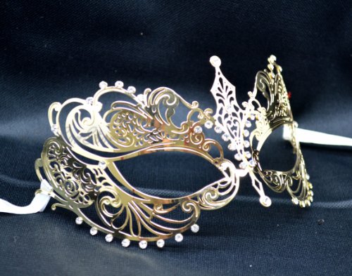 New Gold Mystic Elegant Luxury Extravangant Beautiful Mask w/ Diamond Women's Mask Mardi Gras Majestic Party Halloween Ball Prom by QJ