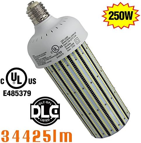 UL DLC 250W LED Corn Cob Bulb Retrofit 1000Watt Metal Halide Warehouse Workshop High Bay Lights E39 Mogul Base 5000K Daylight White 110V 220V 240V 277Volt Input