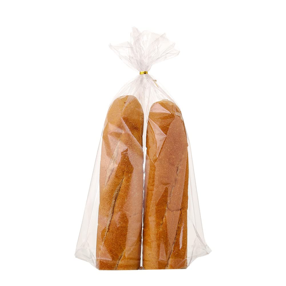 Lesibag Bread Baguette Loaf Bags, 100 Pack Mirco Perforated Plastic Bags With Free Twist Ties for Homemade and Bakery bread (11 x 18 Inch)