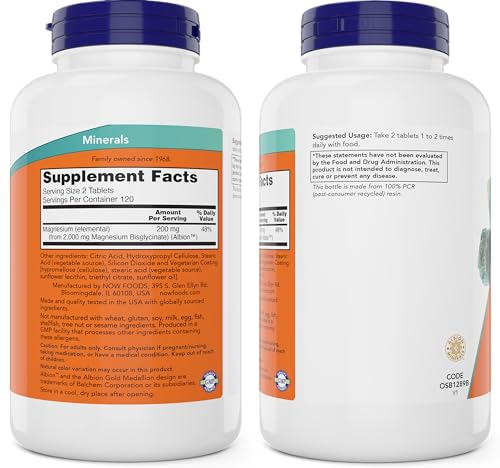 Now Foods Magnesium Glycinate, 240 Tablets - Supports Healthy Muscle and Nerve Functions - Non-GMO