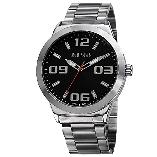 August Steiner Men's Swiss Quartz Watch - Large Luminescent Numerals and Hour Markers on Stainless Steel Bracelet - AS8134