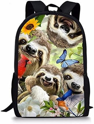 Fashion Sloth Family Sunflower Cardinals Backpack Book Bag for Teenagers