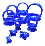 PAIR of Blue Soft Silicone Ear Tunnels Plugs - up to size 50mm!