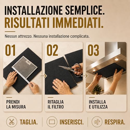 Universal Cooker Hood Filter with Activated Carbon 40 x 100 cm | Anti-Odour Grease Cloth Can Be Cut Out | Filters for Recirculating Cooker Hood | Compatible with All Extractor Hoods | Made in Italy