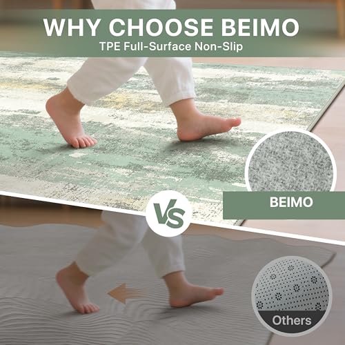 BEIMO Short Pile Living Room Rug, Abstract Modern Non-Slip Washable Rugs, Large Carpet for Living Room, Bedroom, Dining Room, Sage Green, 300X400CM