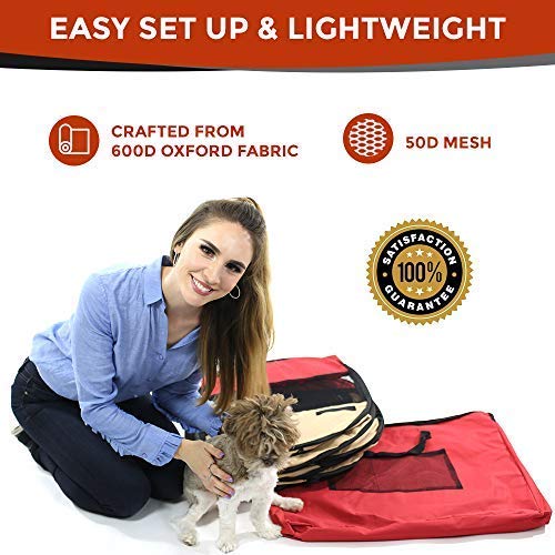 Pop Up Puppy Playpen 45-Inch for Travel, Indoor, Outdoor | Comfortable Mesh for Pets | Portable, Easy to Fold | Fun Features for Fur Parents | Safe and Secure with Removable Floor, Skylight, Windows